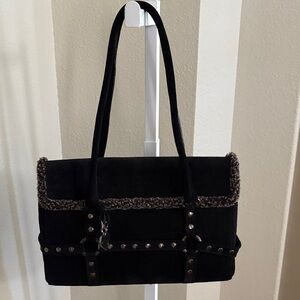 Stuart Weitzman Black Suede Shoulder Bag with Studs